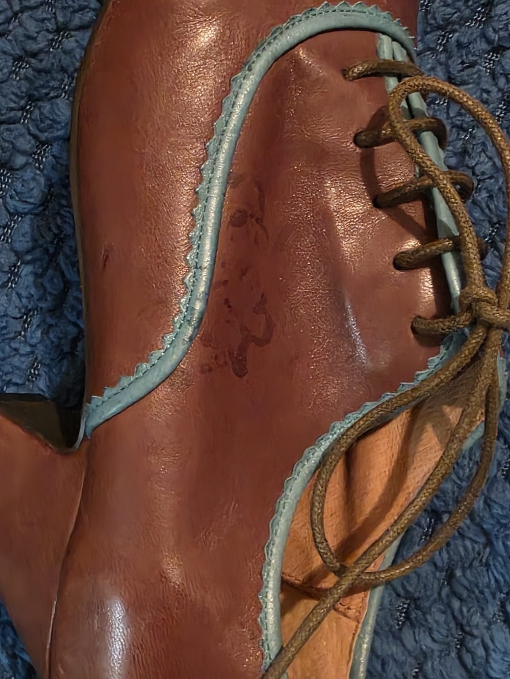 Miz Mooz Triumph Retro Cuban Heel Lace-Up Oxford Heels Size 7.5 Brown & Blue - Picture 4 of 10